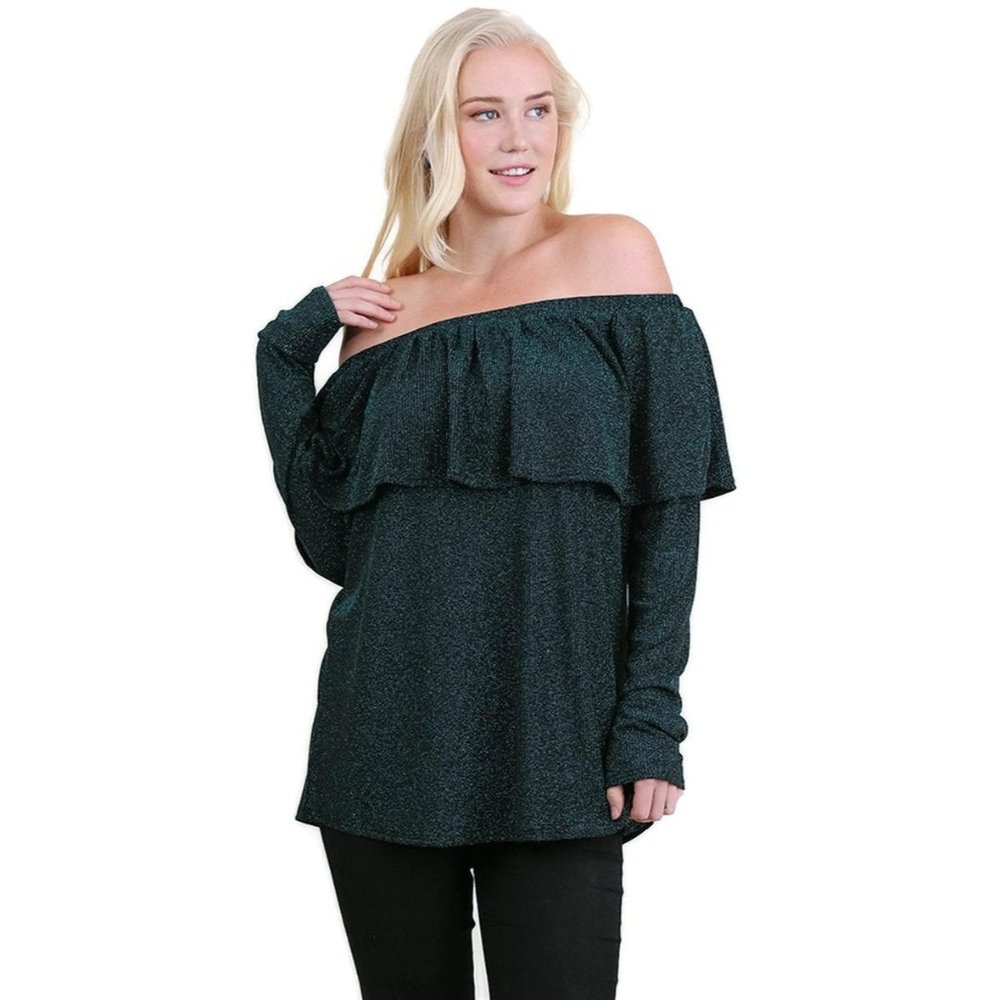 Umgee  Metallic Ruffled Tunic, Peacock